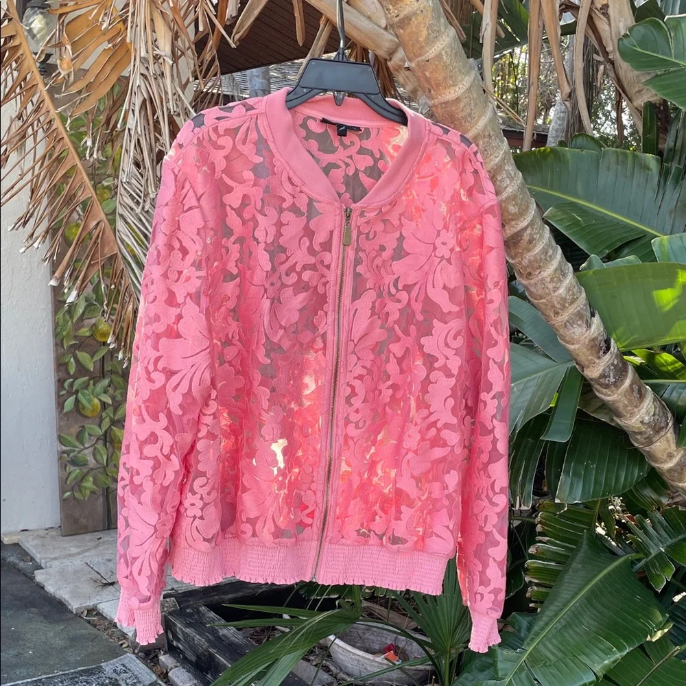 sheer lace bomber jacket